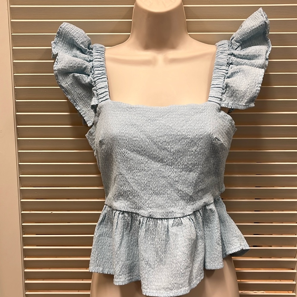 Mi Ami Baby Blue Ruffle Blouse